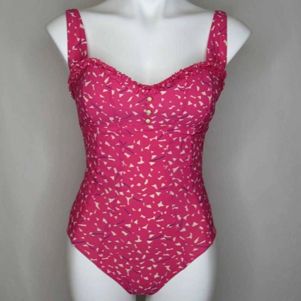 Marc Jacobs Pink Retro Pin Up Ruffle Swimsuit One Piece Swimsuit Women's M